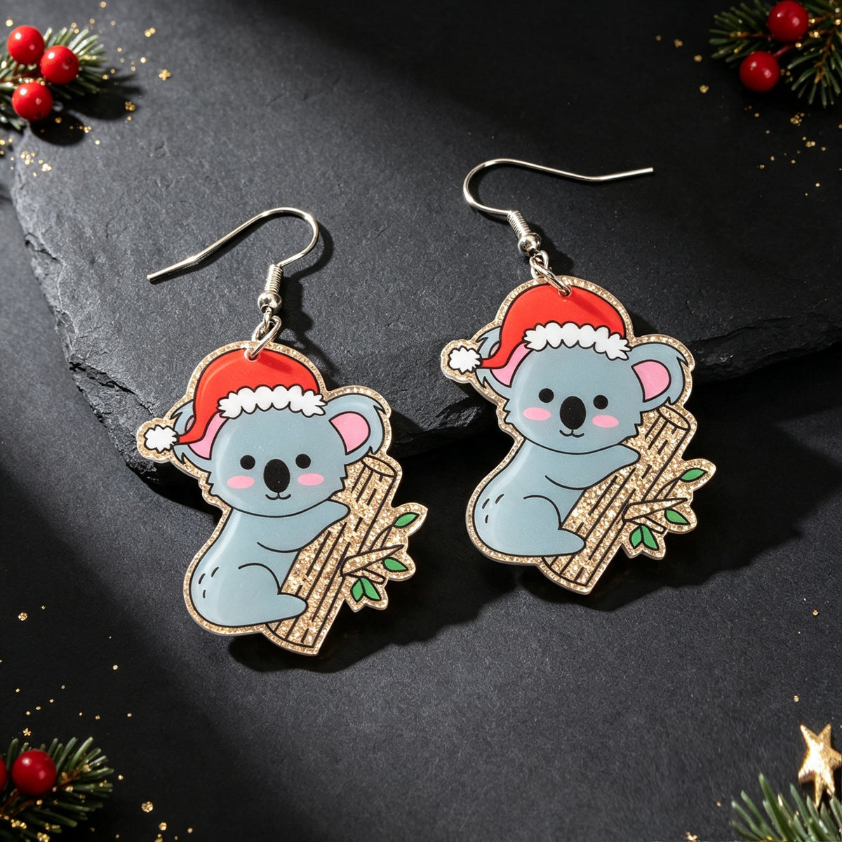 Santa Hat Koala Dangle Earrings Cute Animal Jewelry Christmas Festival Accessories Gift