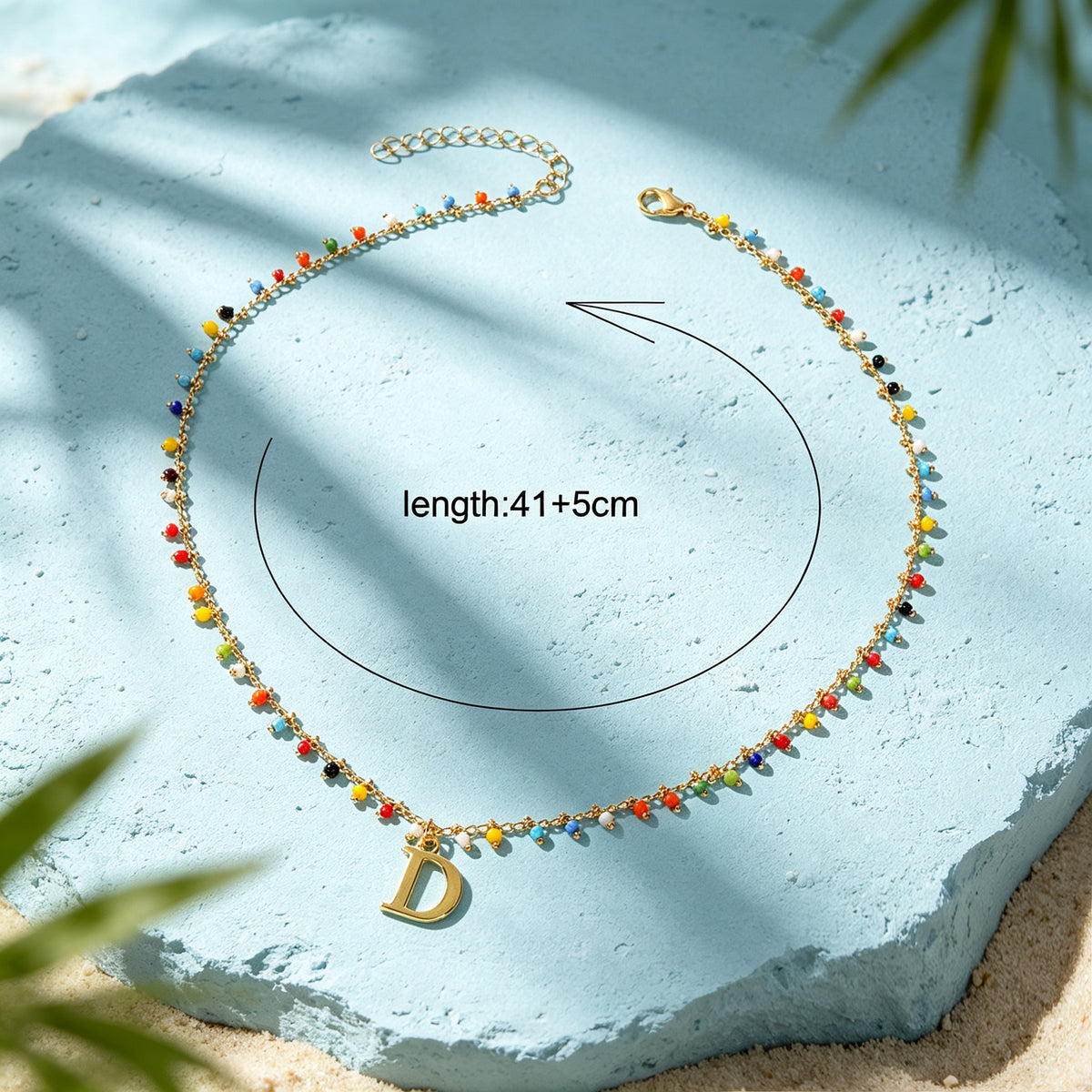 Colorful Beaded Initial Letter D Necklace Bohemian Beach Vacation Jewellery Gift