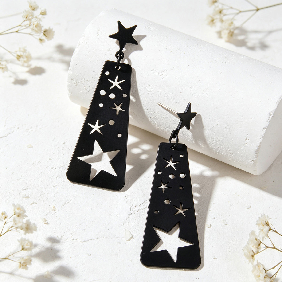 Creative Jewelry Party Black Hollow Star Trapezoid Geometric Long Dangle Earring