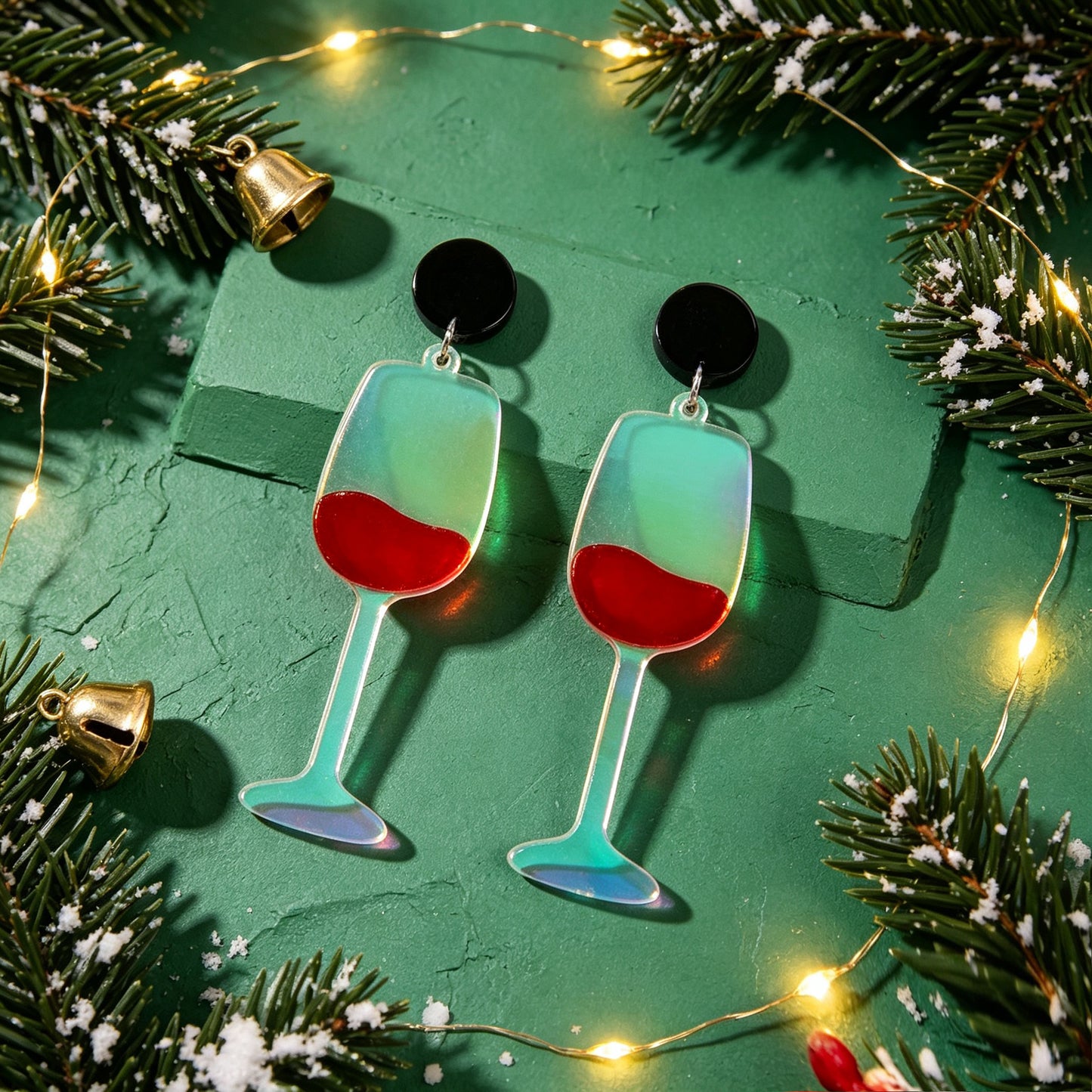 Unique Wine Glass Christmas Dangle Earrings Personality Fun Xmas Party Jewellery