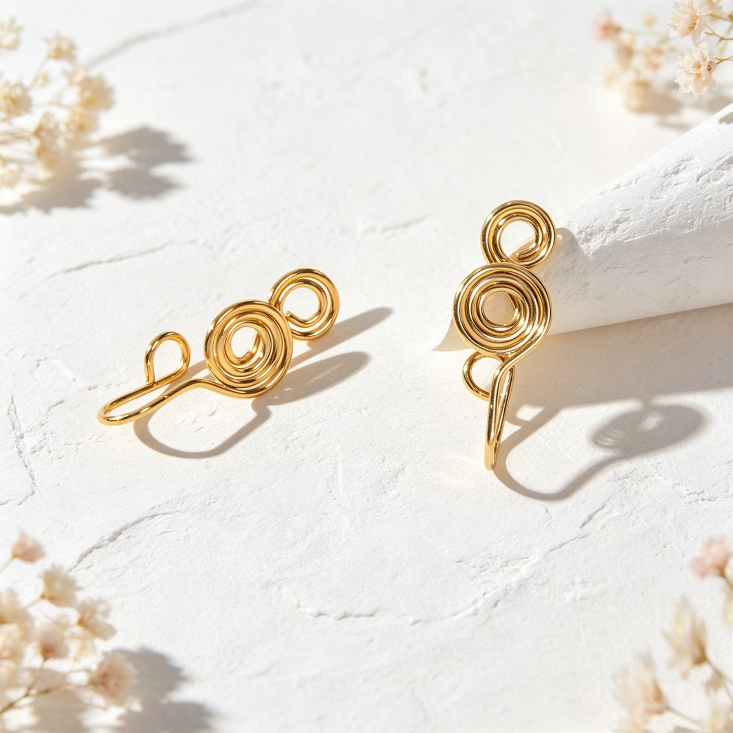 2pcs Punk Spiral Clip‑On Ear Cuffs Gold Non‑Pierced Earrings Fashion Jewellery