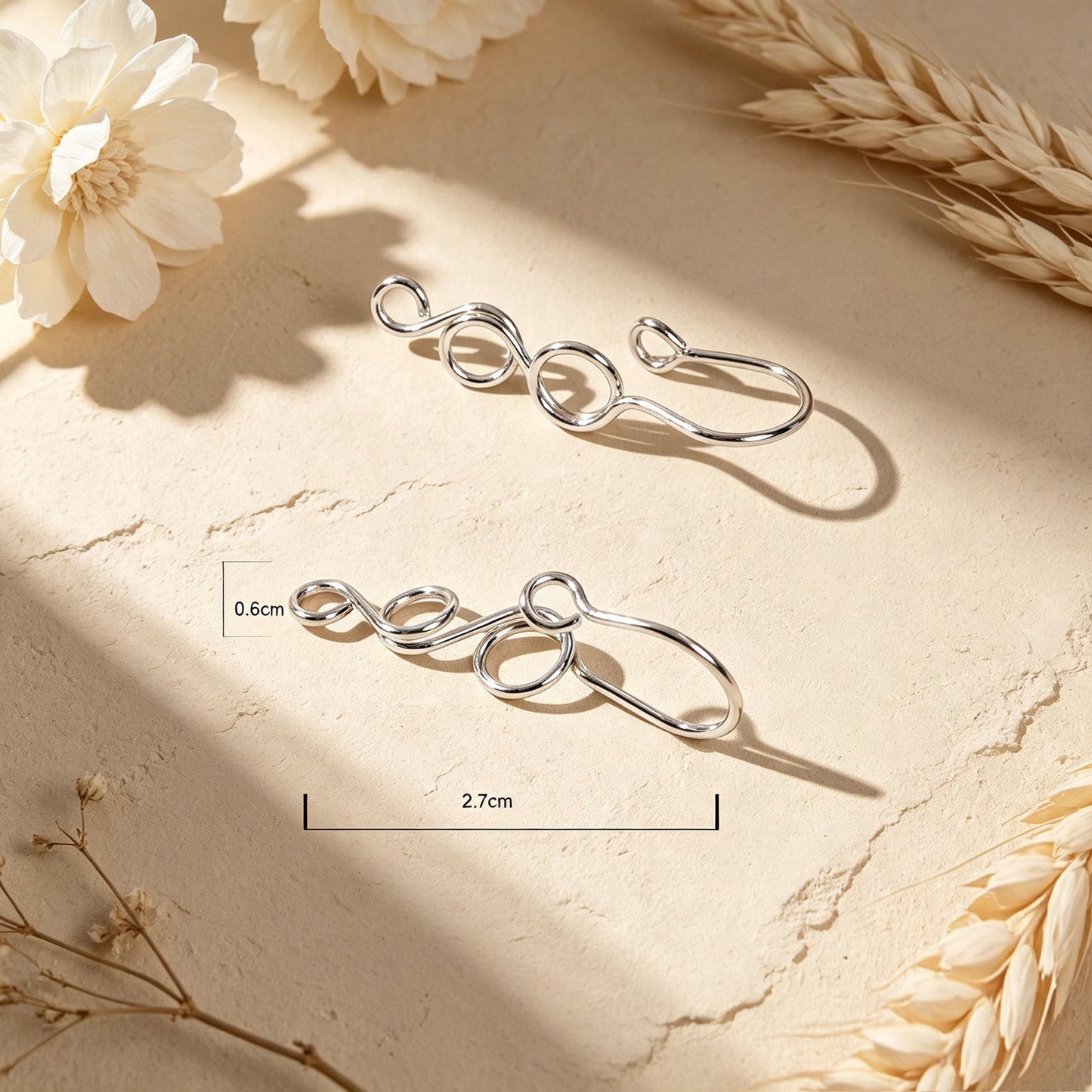 2pcs Double Loop Swirl Non Piercing Silver Ear Clip Minimalist Cartilage Jewelry