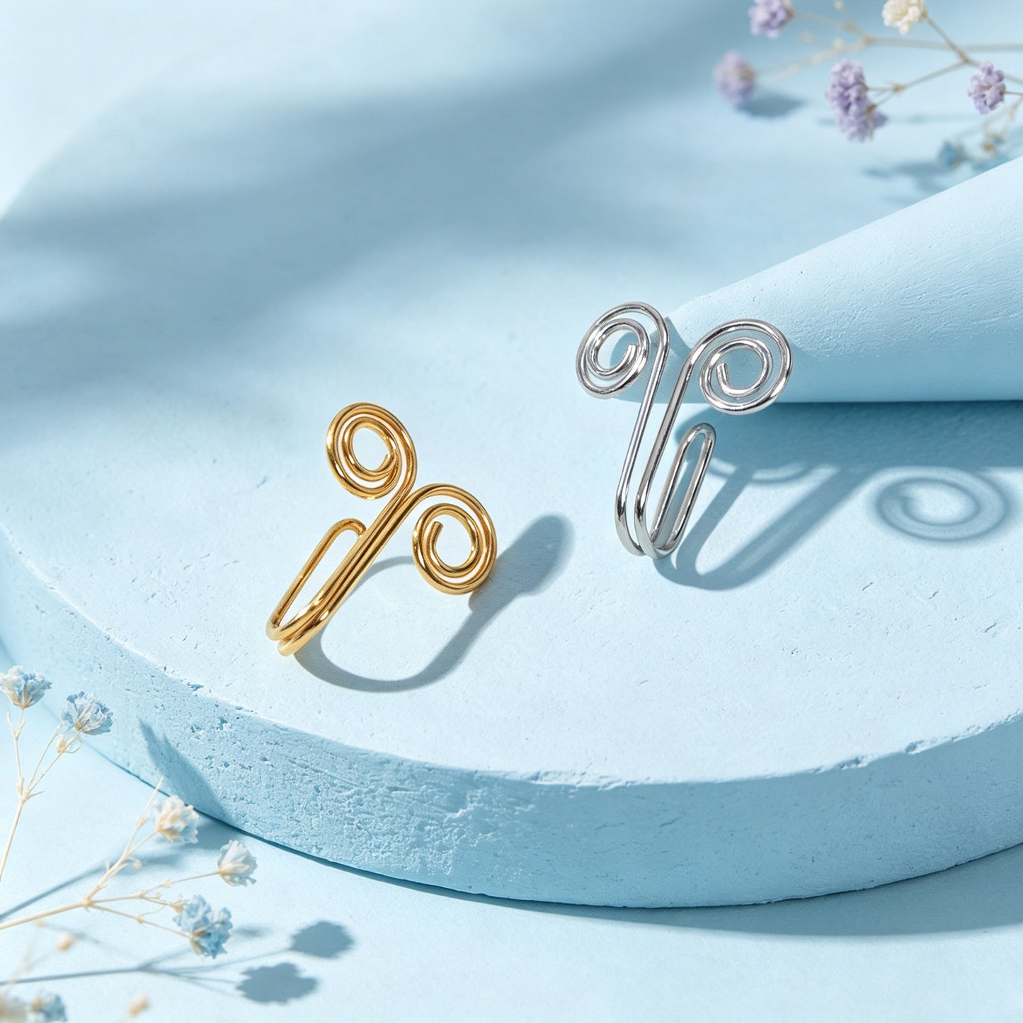 2pcs Boho Double Spiral Wire Ear Cuff Gold Silver Non-Pierced Cartilage Ear Clip