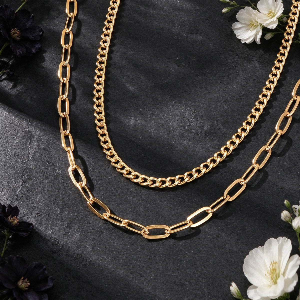 2pcs Minimalist Cool Punk Gold Silver Paperclip Link Cuban Chain Collar Necklace