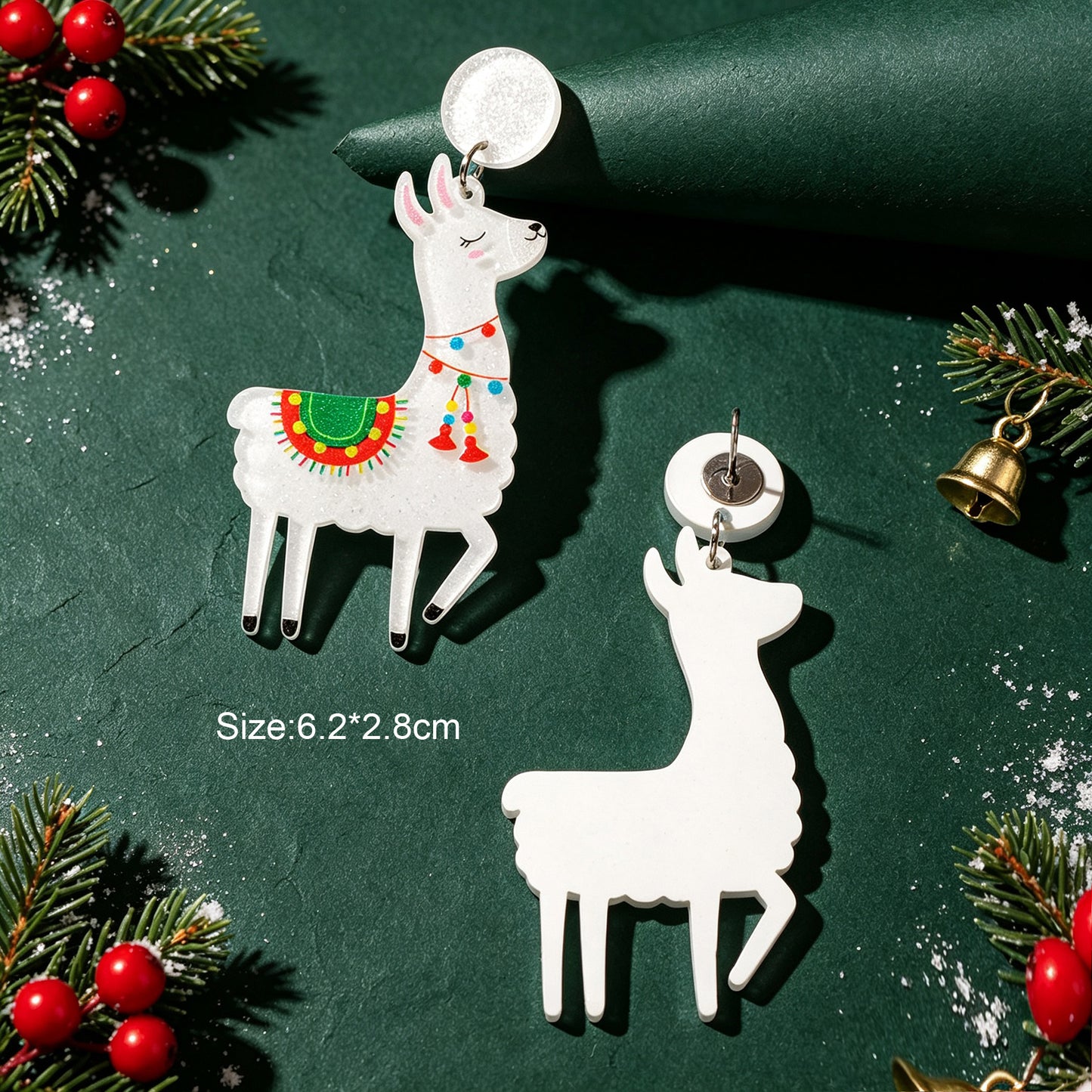 Cute Cartoon Llama Christmas Dangle Earrings Animal Festive Xmas Holiday Jewelry