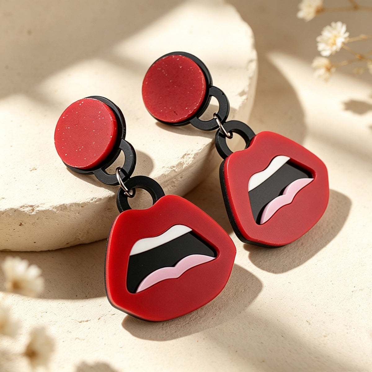 Unique Red Lips Acrylic Dangle Earrings Punk Halloween Party Statement Jewellery