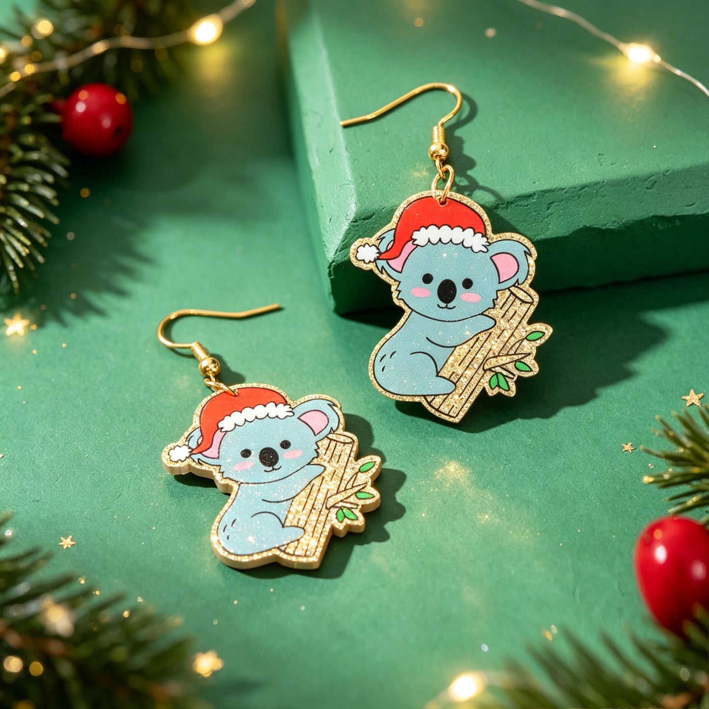 Santa Hat Koala Dangle Earrings Cute Animal Jewelry Christmas Festival Accessories Gift