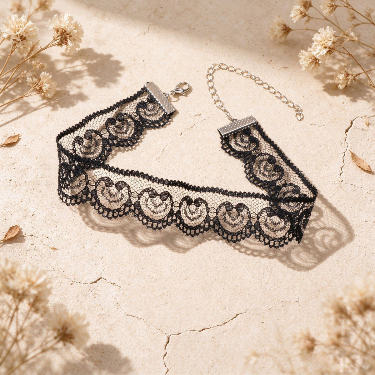 Vintage Sexy Heart Black Gothic Victorian Scalloped Lace Choker Collar Necklace