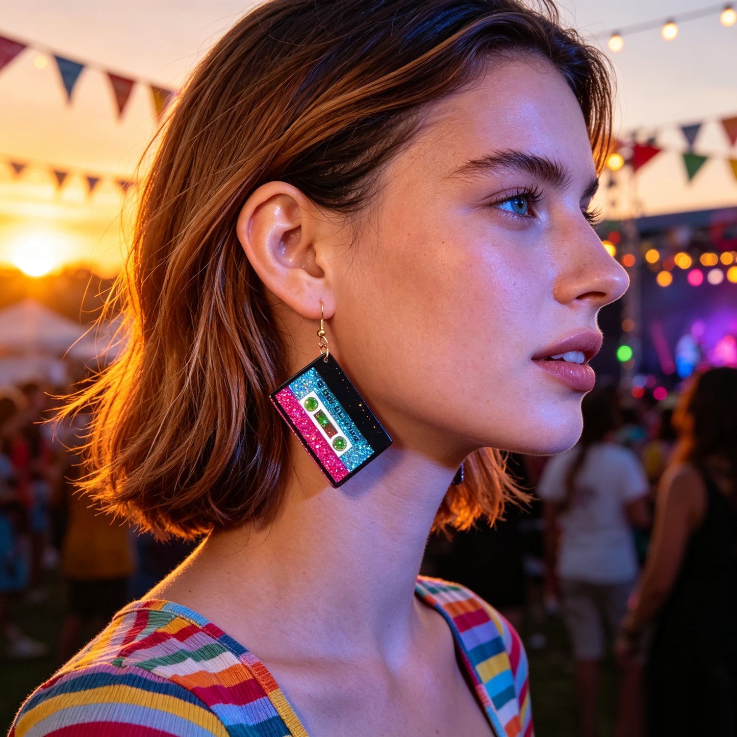 Retro Glitter Colorful Sequins Tape Dangle Earrings Y2K Hip Hop Jewelry for Bar Nightclub Music Festival