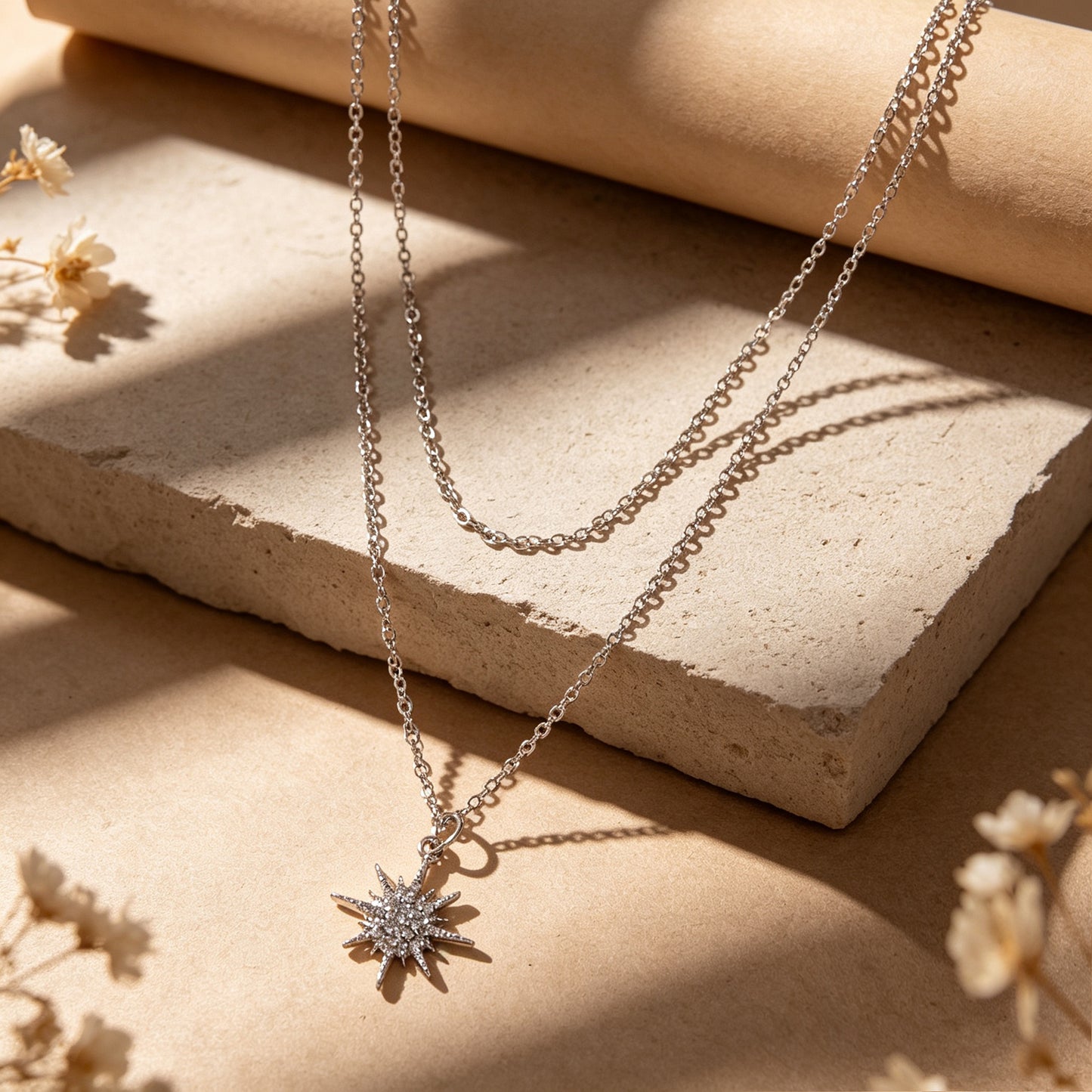Silver Multi‑Chain Crystal Star Pendant Necklace Fashion Layered Jewellery Gift
