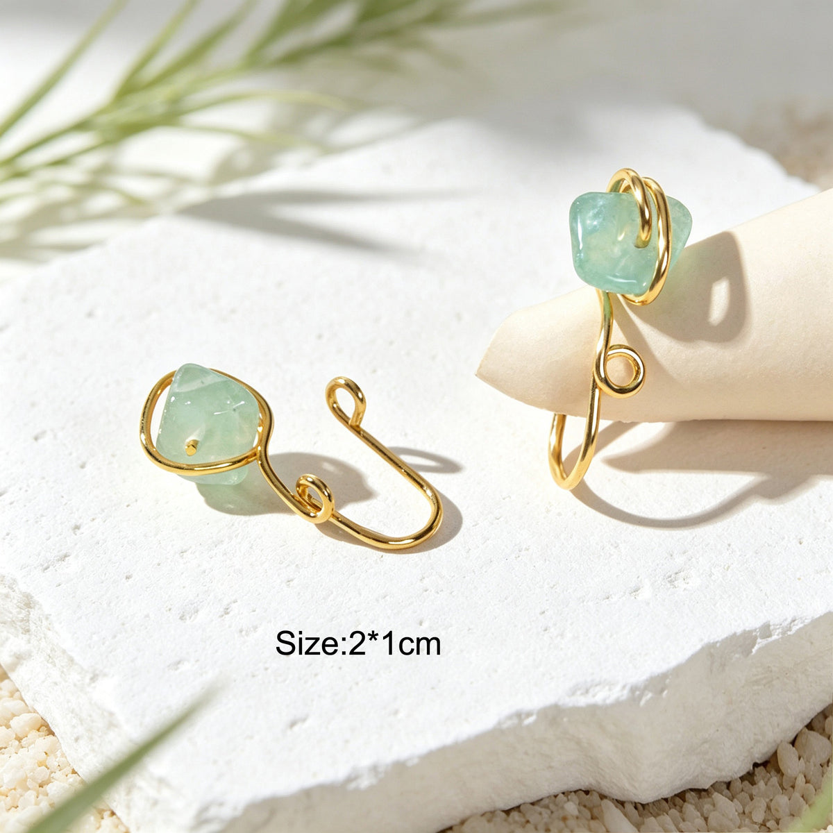 2pcs Gold Faux Gemstones Decor Ear Cuff No Piercing Simple Beach Cartilage Clips