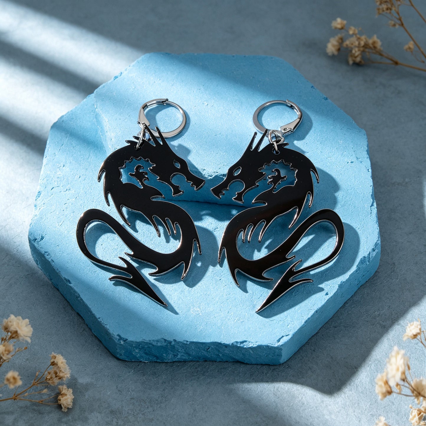 Personality Chinese Dragon Dangle Earrings Mystical Animal Element Punk Rock Music Festival Jewelry