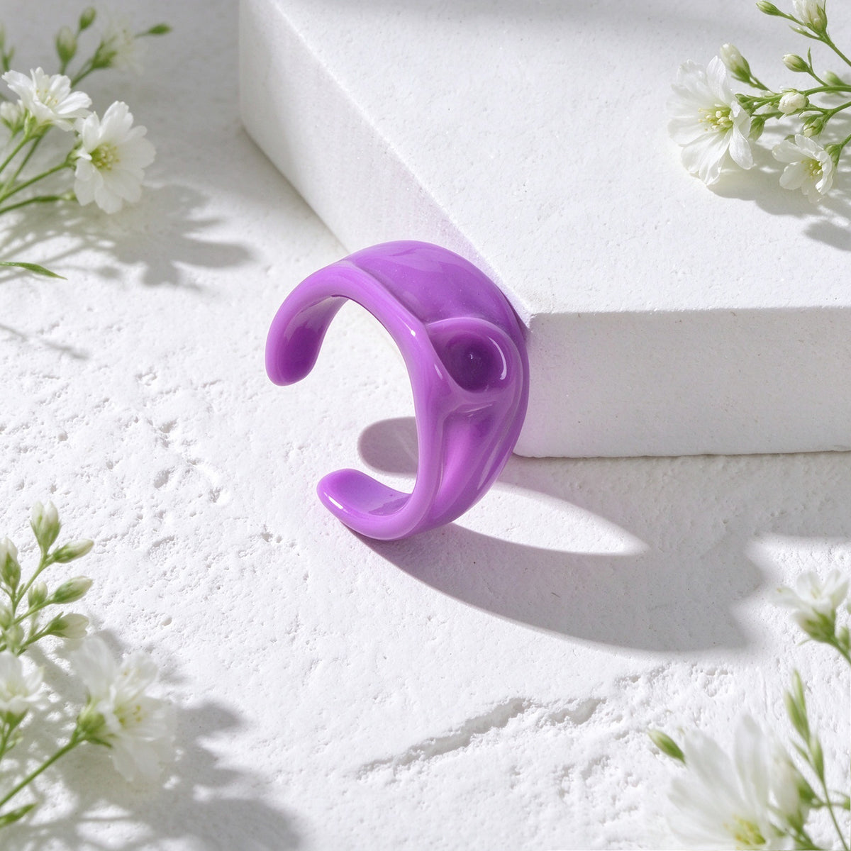 Creative Purple Resin Wide Band Open Finger Ring Boho Beach Vacation Jewellery