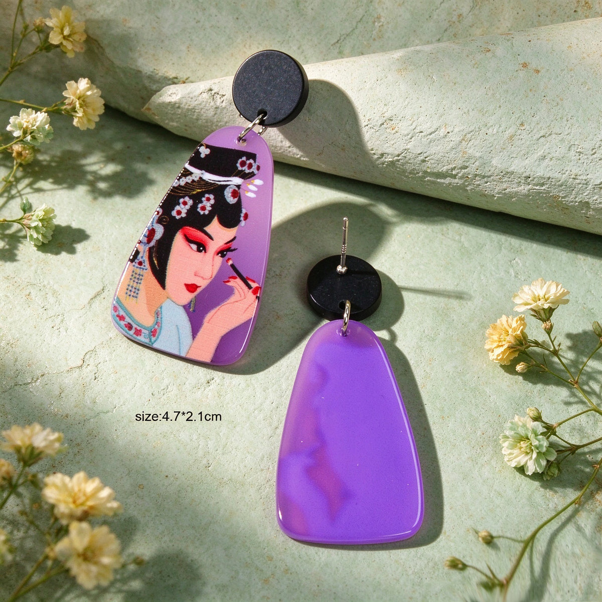 Multicolour Peking Opera Figure Acrylic Dangle Earrings Retro Statement Jewelry