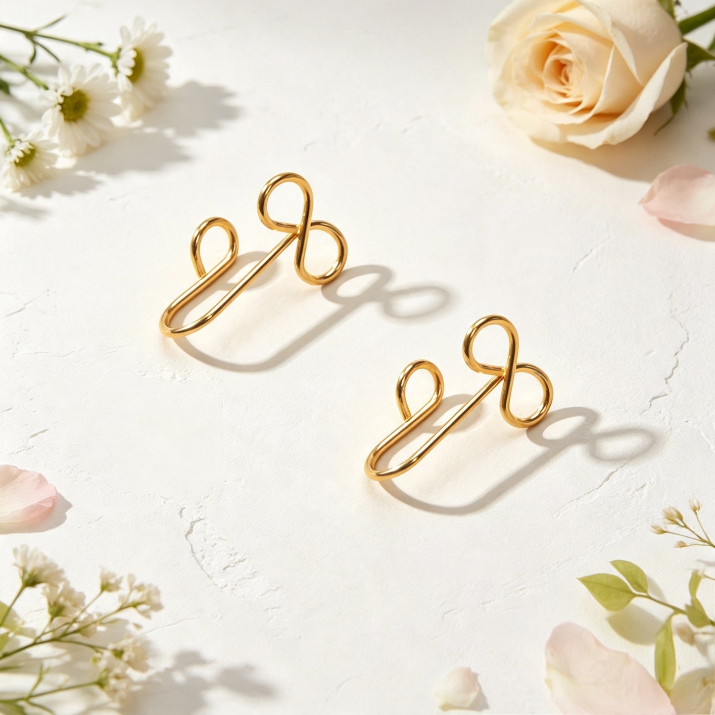 2pcs Minimal Bow Ear Cuff Gold Non-Pierced Cartilage Ear Clips Sweet Jewellery