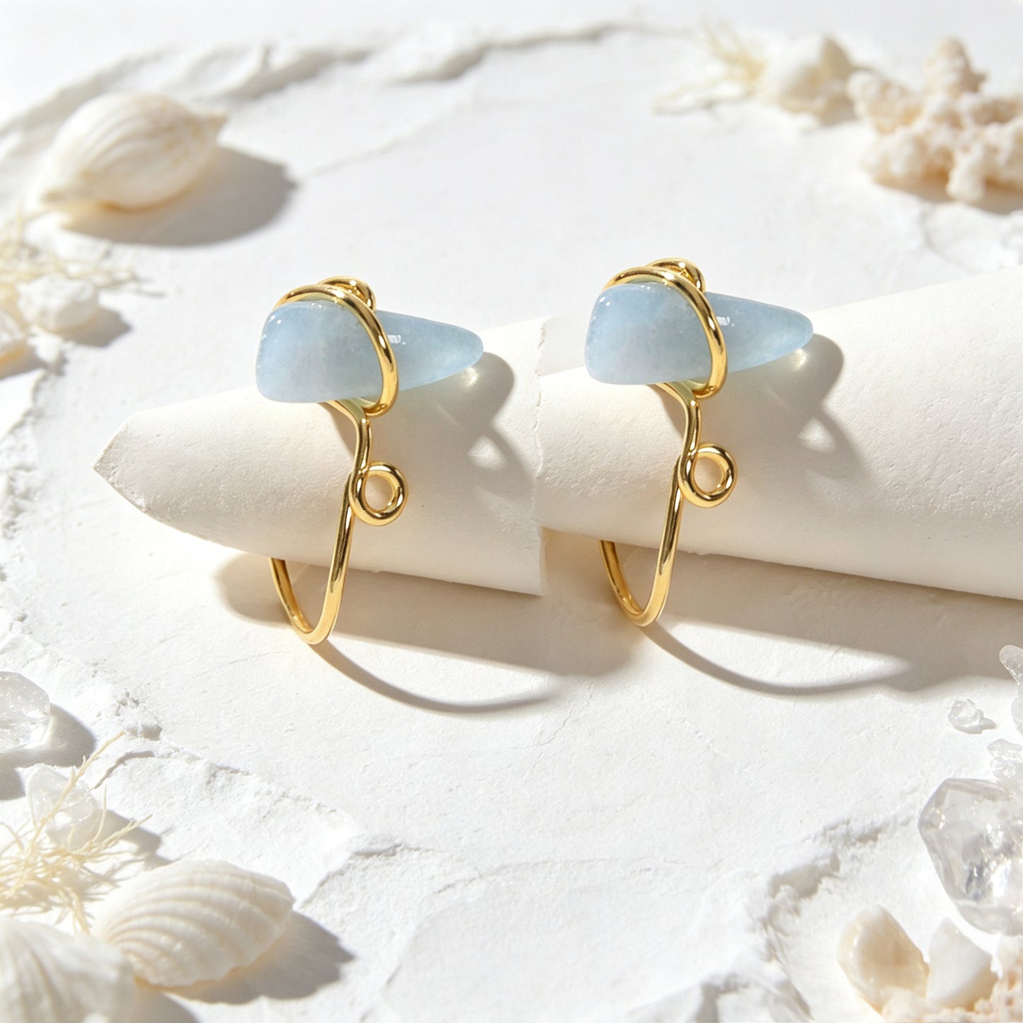 2PCS Gold Ear Cuff Blue Stone Simple Summer Beach Non-Pierced Ear Clip Earrings