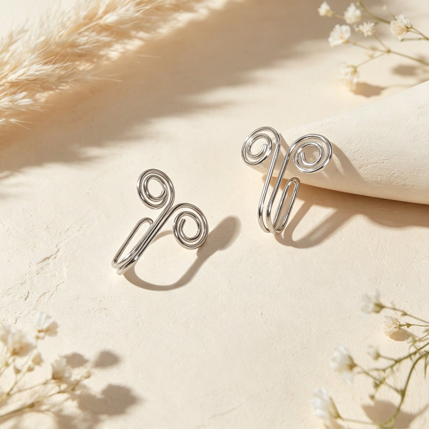 2pcs Unique Double Swirl Wire Wrap Ear Cuff Dainty Non Piercing Silver Ear Clips