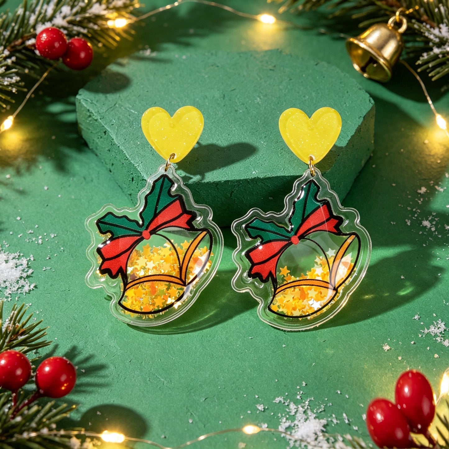 Christmas Heart lovely Star Bell Dangle Earrings Acrylic Xmas Party Jewelry Gift