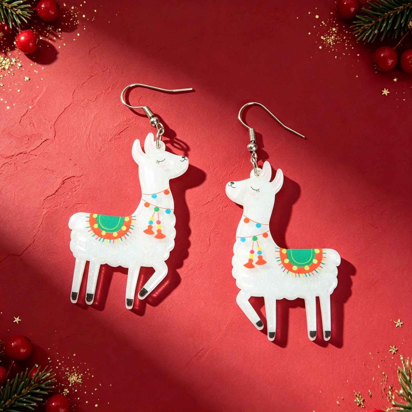 Cartoon Llama Acrylic Dangle Earrings Cute Animal Xmas Festival Party Birthday Jewelry