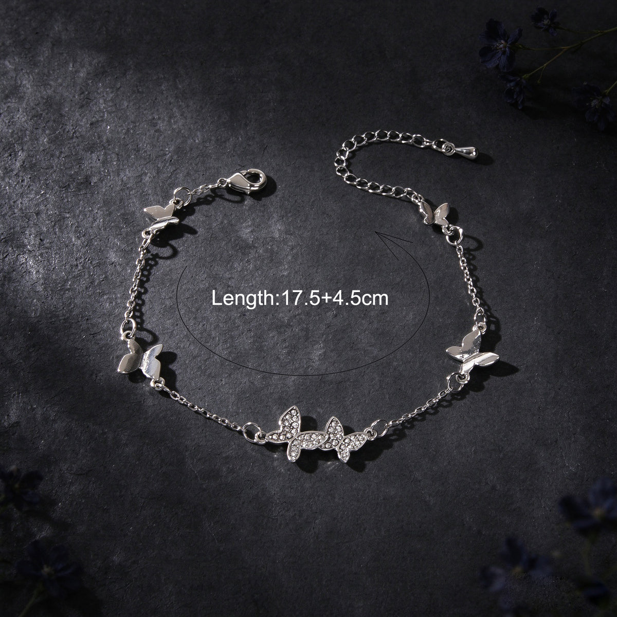 Silver Shiny Butterfly Charm Bracelet Adjustable Dainty Party Daily Jewelry Gift