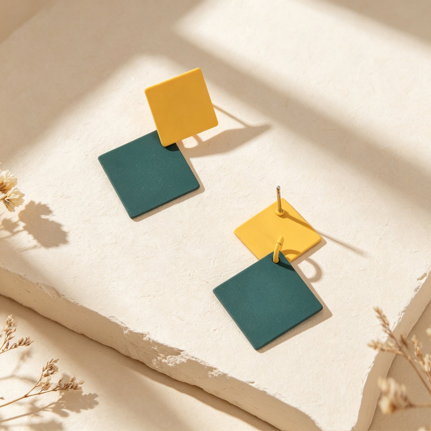 Retro Two Tone Geometric Square Stud Earrings Elegant Daily Party Jewelry Gift