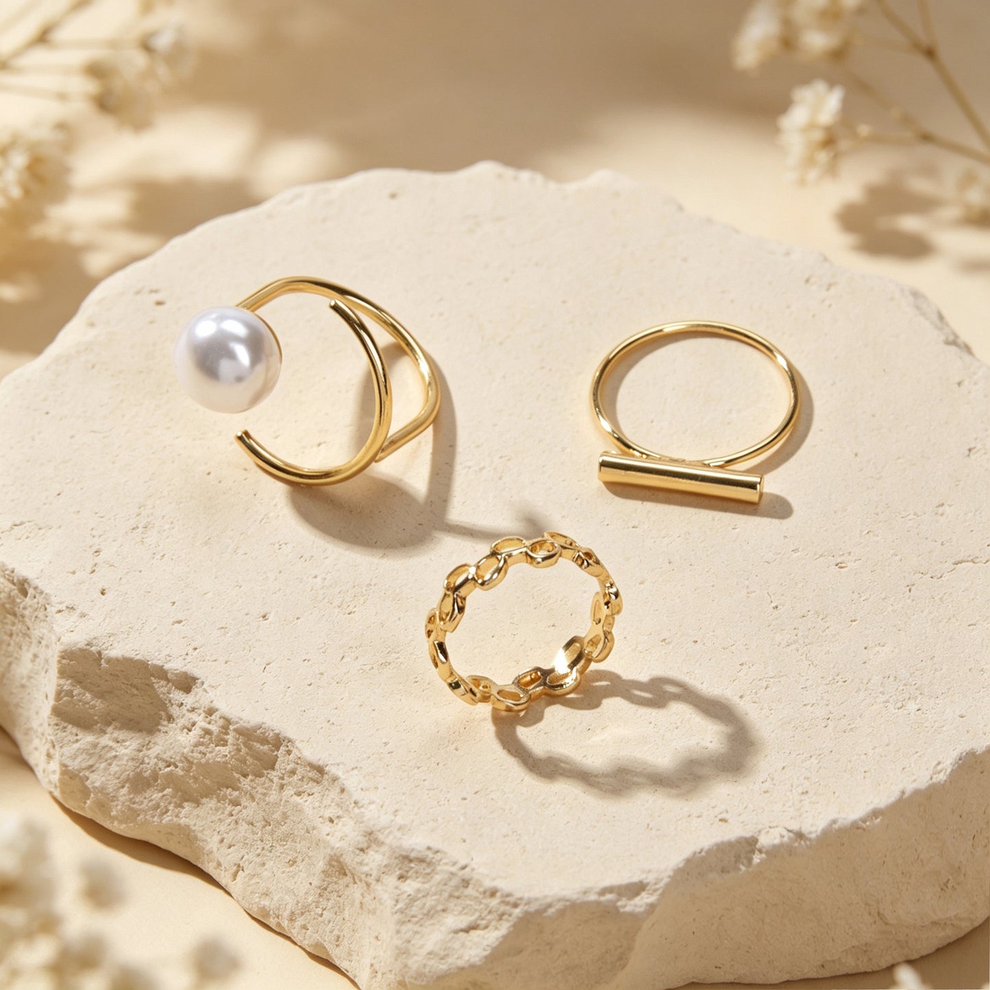 3pcs Minimalist Jewellery Imitation Pearl Bar Decor Stackable Midi Finger Rings