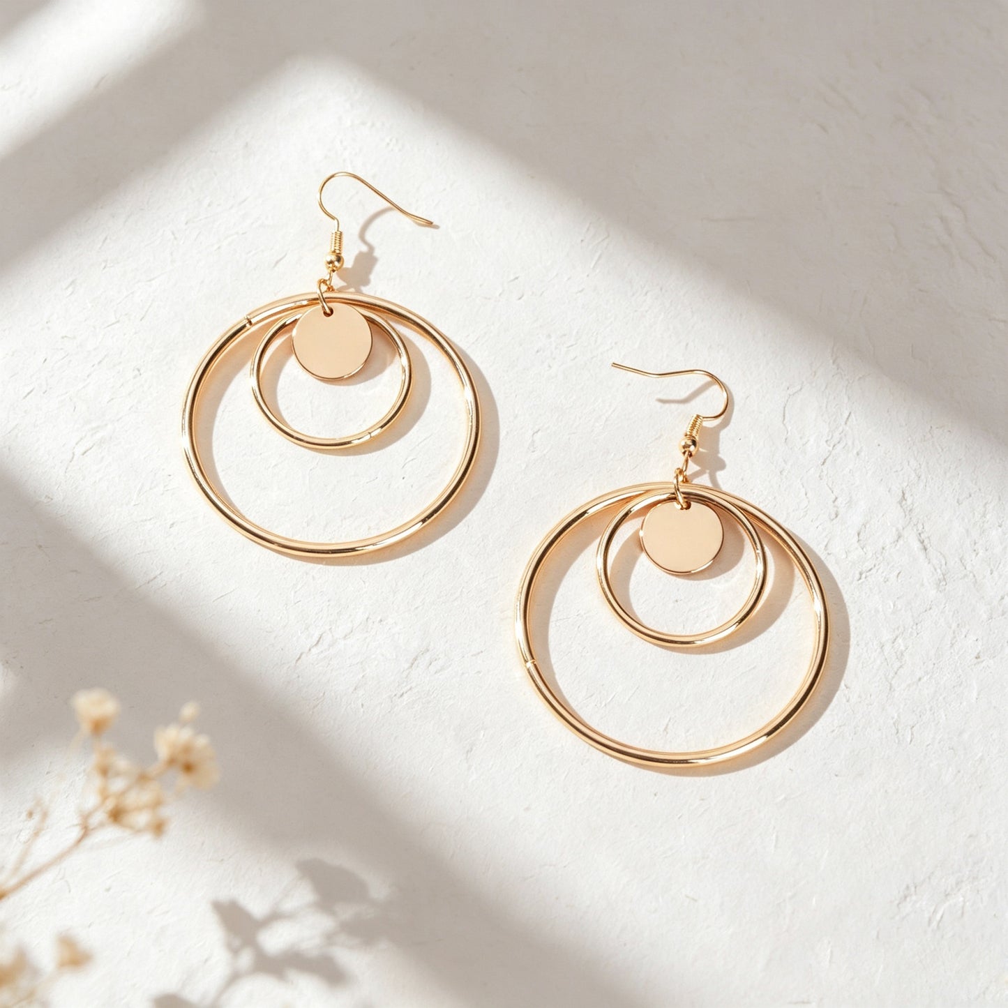 Modern Geometric Circle Dangle Earrings Minimalist Double Hoop Disc Design Daily Officework Jewelry