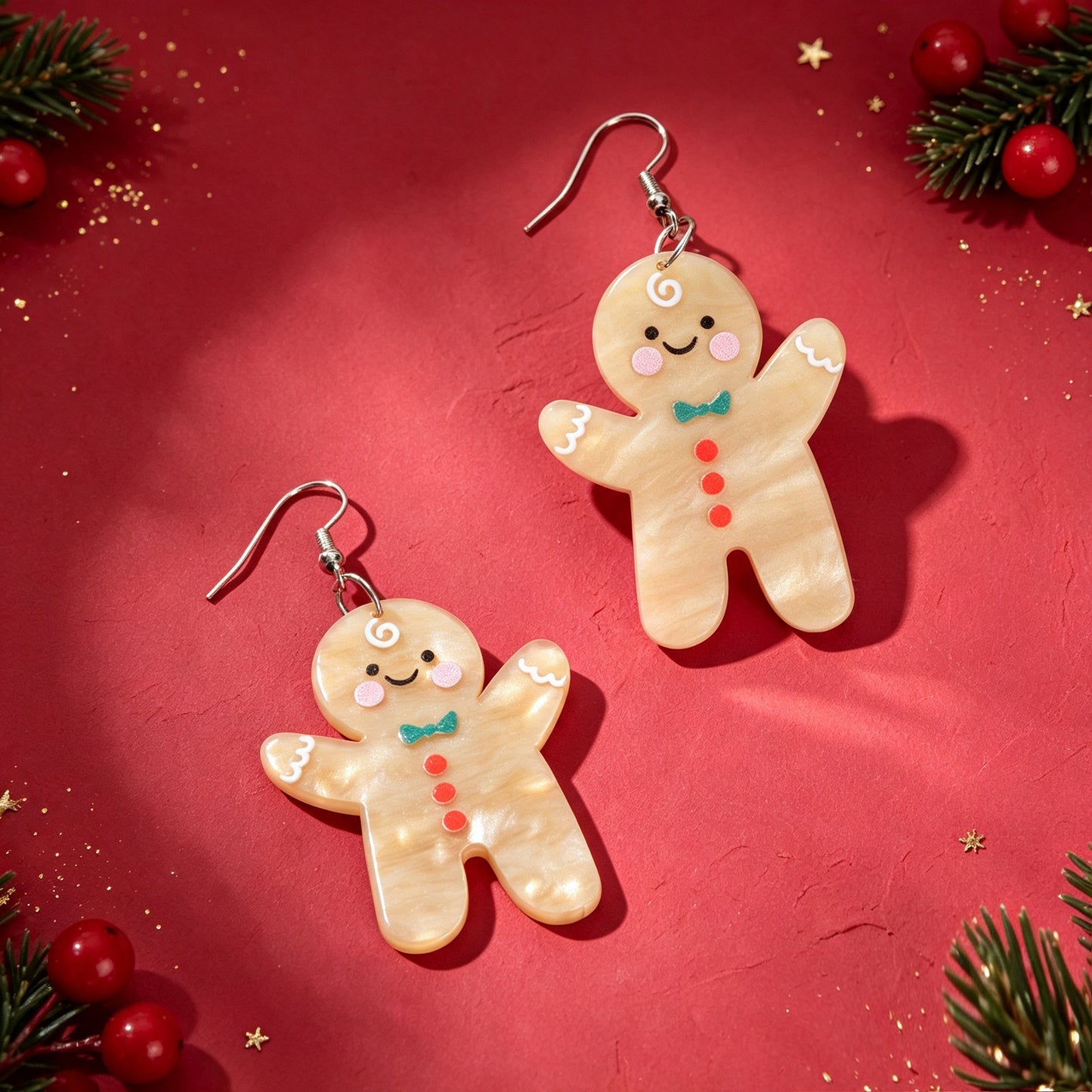 Cartoon  Christmas Gingerbread Man Drop Earrings Holiday Cute Sweet Jewelry