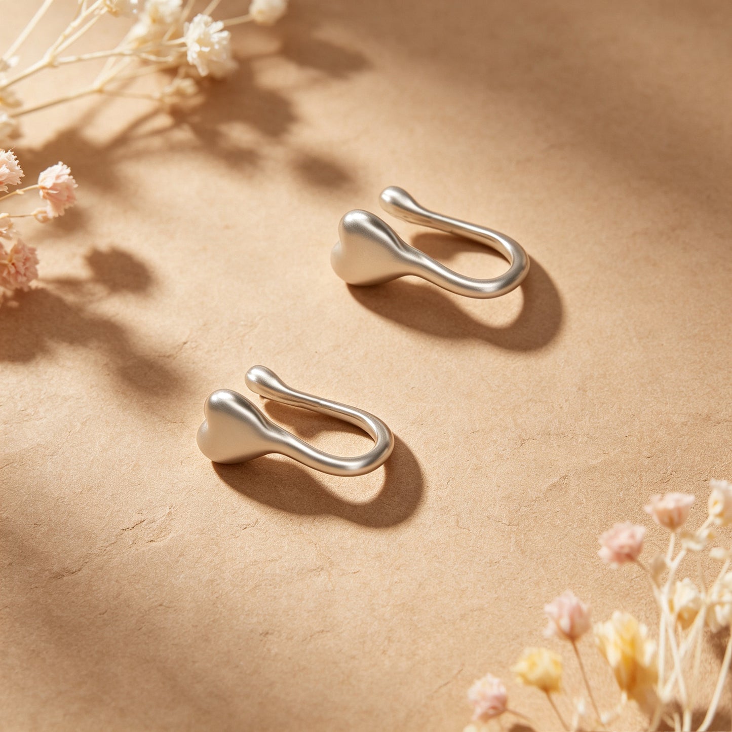 2pcs Minimalist Fashion Heart Silver Tiny Dainty Love Non perforated Ear Clips