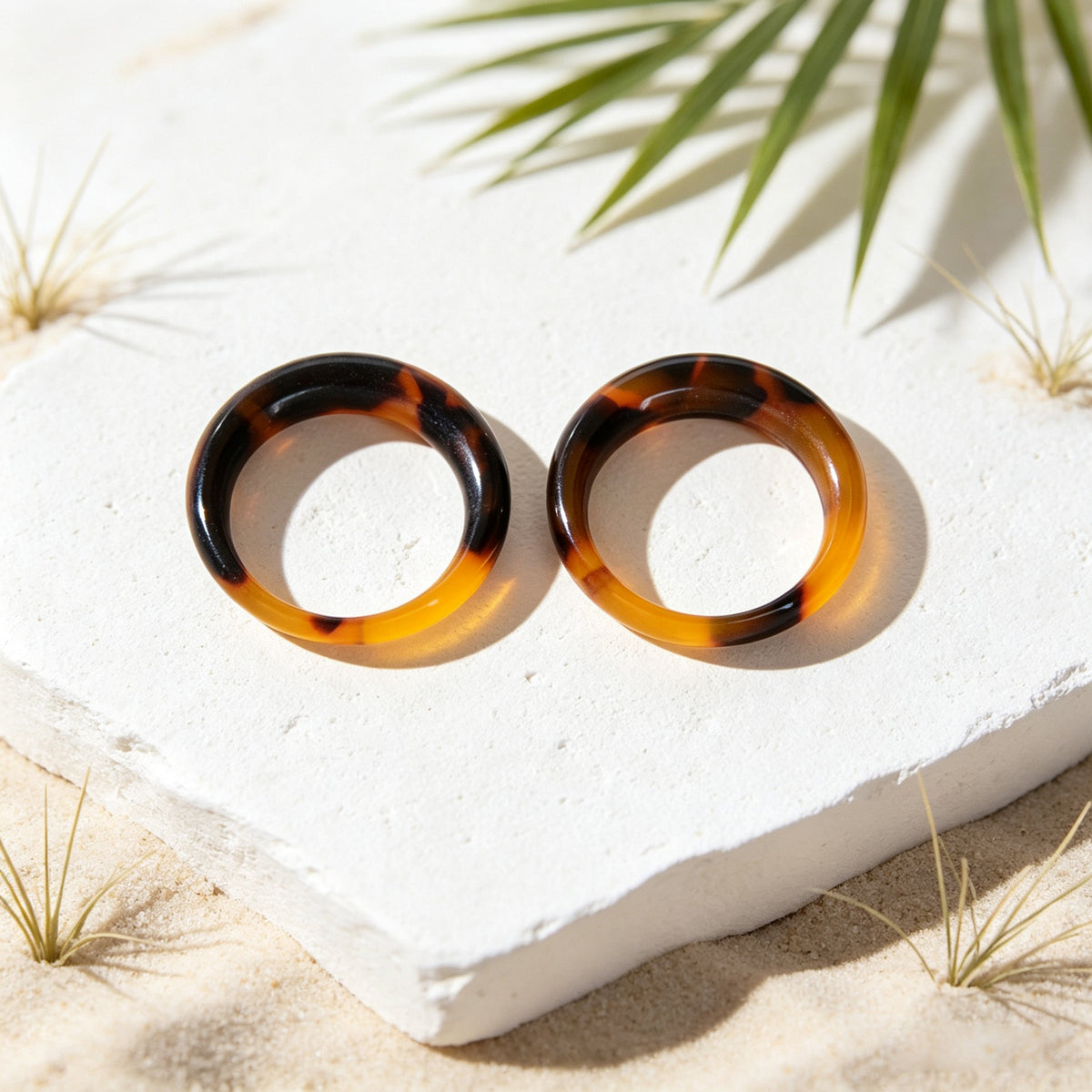 2pcs Vintage Stackable Resin Finger Rings Set Boho Summer Beach Vacation Jewelry