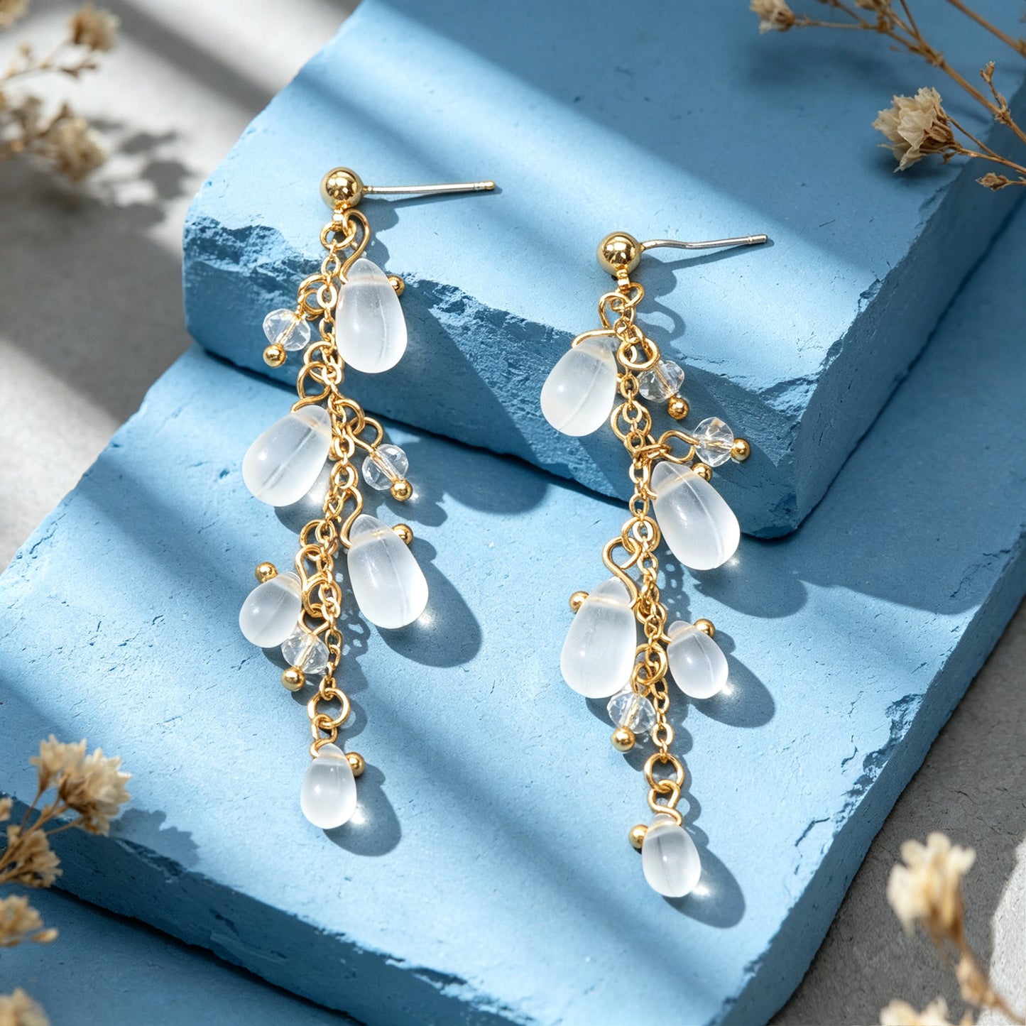 Transparent Water Drop Beads Long Tassel Dangle Earrings Exquisite Elegant Party Jewelry