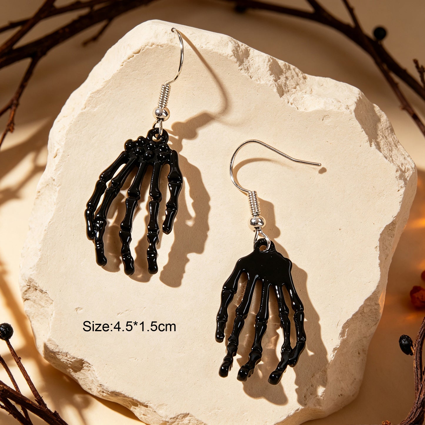 Black Skeleton Ghost Hand Dangle Earrings Gothic Halloween Cosplay Accessories Punk Rock Music Festival Jewelry