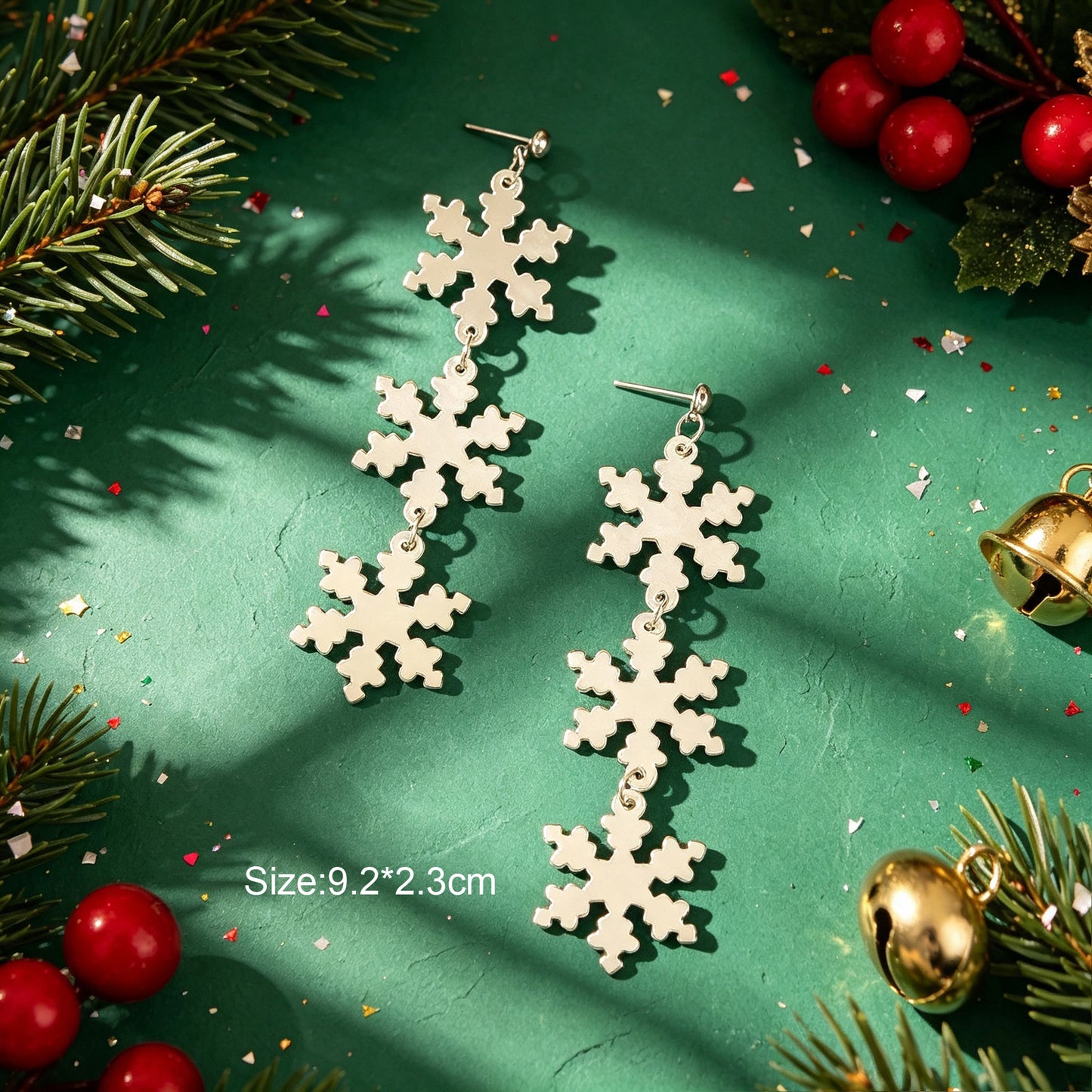 Romantic Silver Triple Snowflak Acrylic Dangle Earrings Lightweight Christmas Festival Jewelry