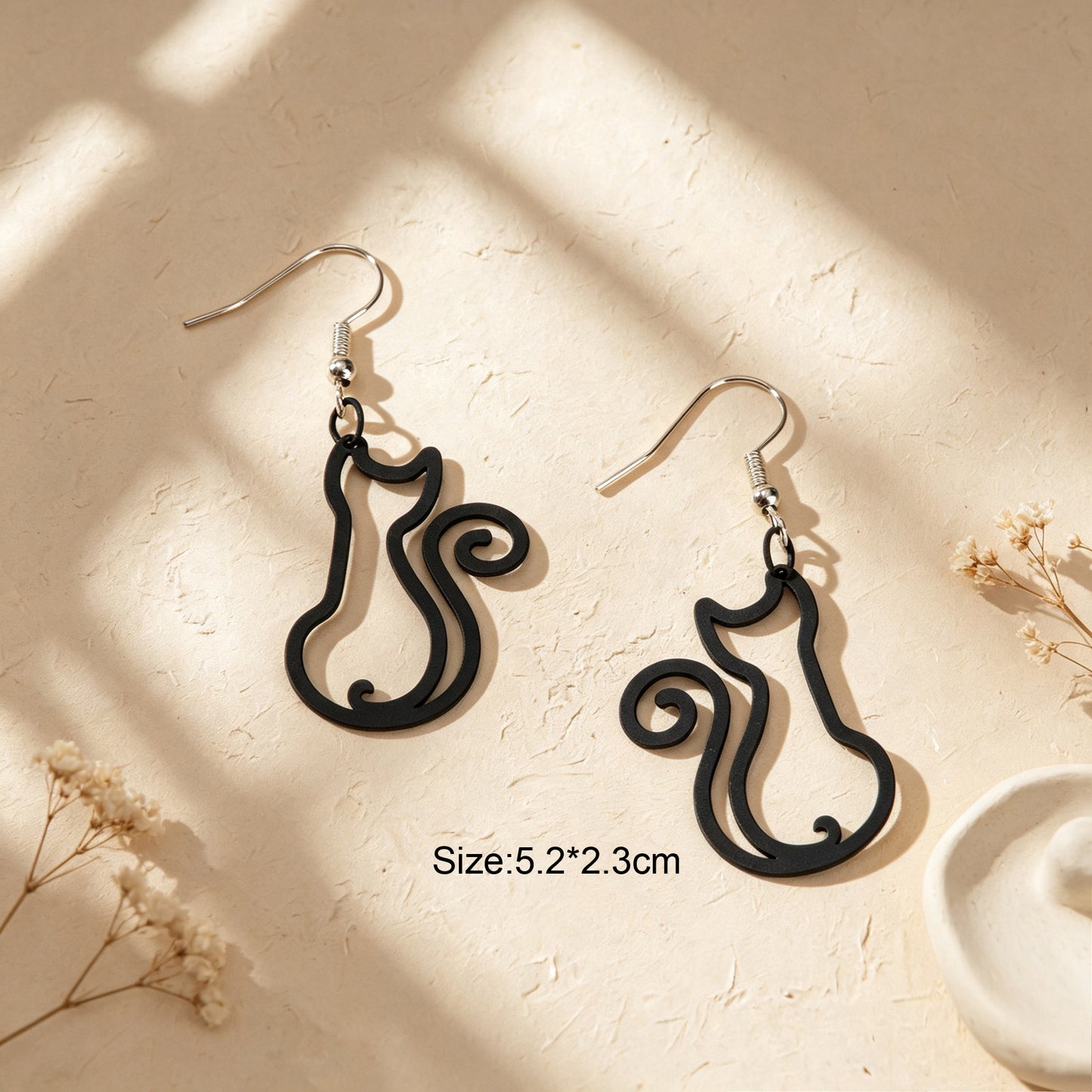 Hollow Cat Dangle Earrings Cute Animal Theme Accessory Minimalist Daily Party Jewelry Gift