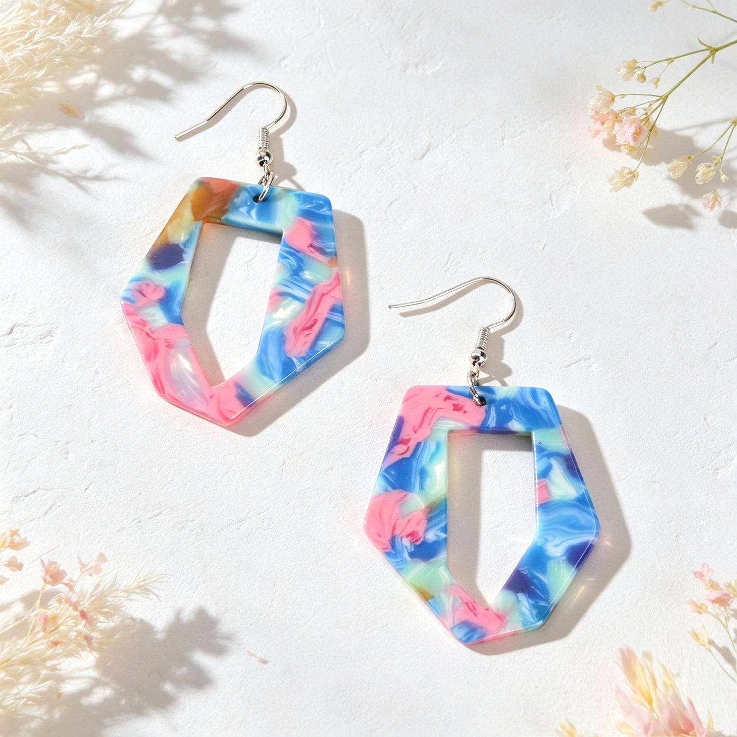 Irregular Geometric Shape Colorful Stone Vein Acrylic Earrings  Beach Vacation Pool Party Jewelry