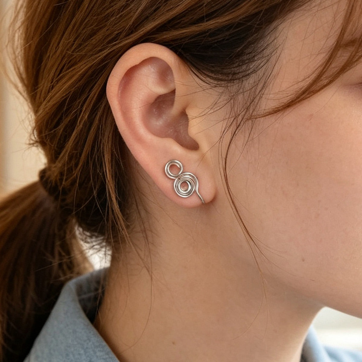 2pcs Silver Spiral Ear Cuff Women No Piercing Delicate Circle Cartilage Earrings