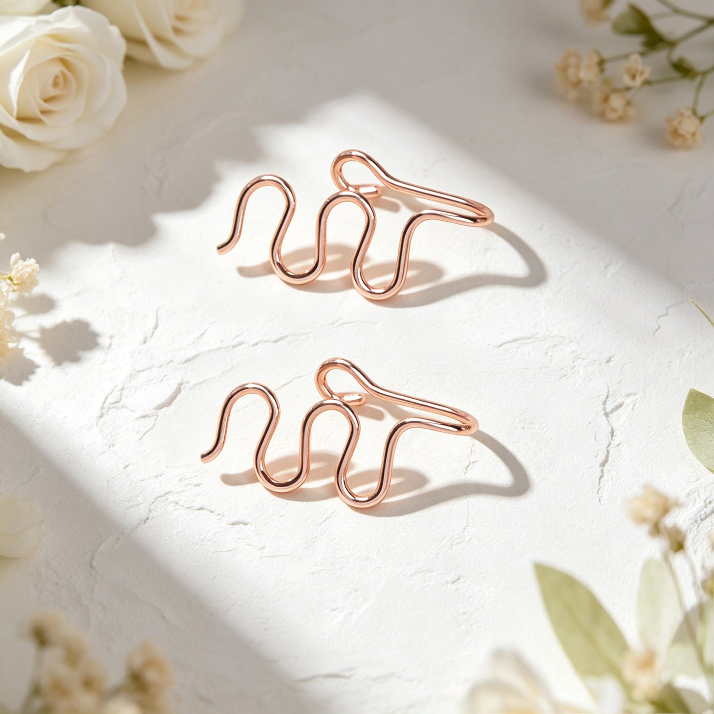 Trendy Wavy Wire Ear Cuffs No Piercing Rose Gold Non-Pierced Cartilage Ear Clips