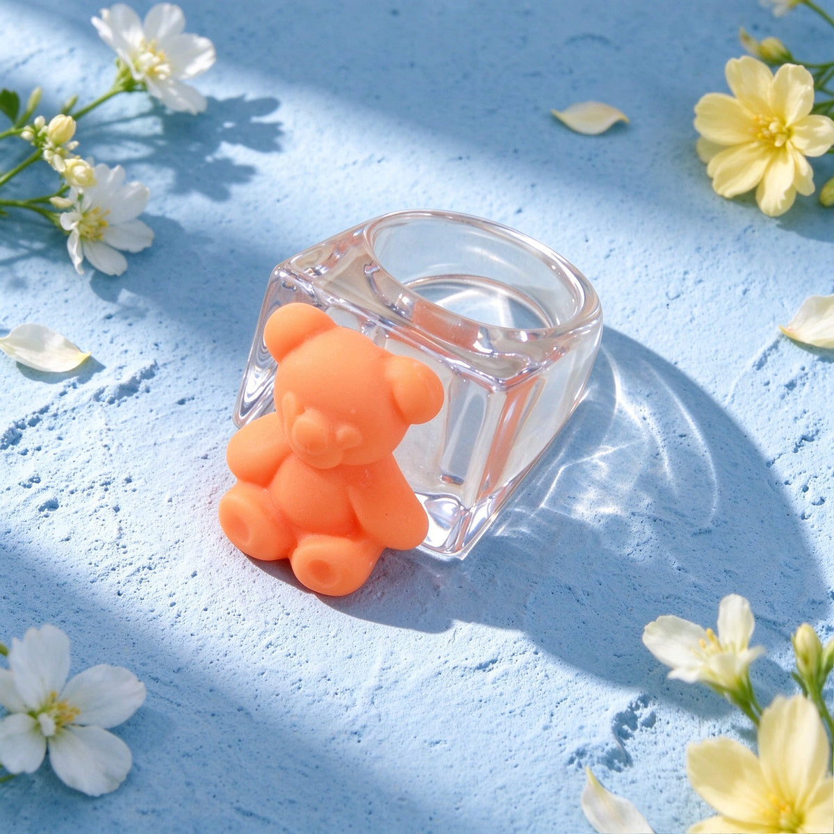 Cute Bear Cartoon Decor Clear Resin Chunky Finger Ring Y2k Cosplay Jewelry Gift