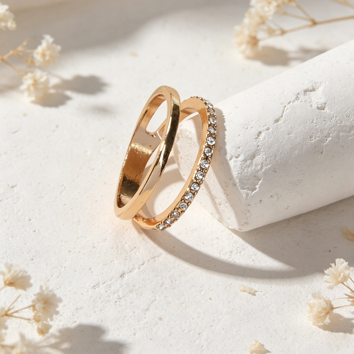 Shiny Rhinestone Gold Layered Finger Rings Daily Office Festival Jewellery Gift