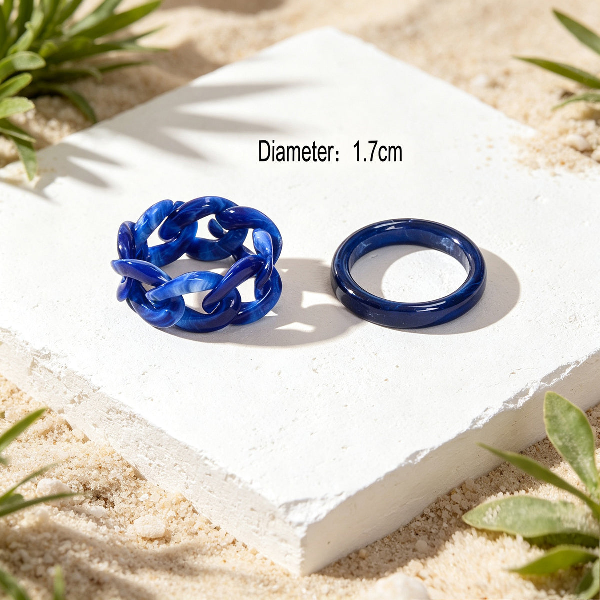 2pcs Resin Link Circle Stackable Finger Rings Boho Summer Beach Vacation Jewelry