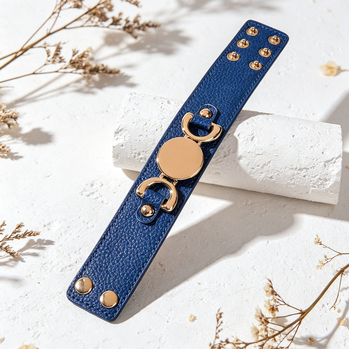 PU Leather Adjustable Wide Bracelet Punk Metal Round Geometric Wrist Accessories