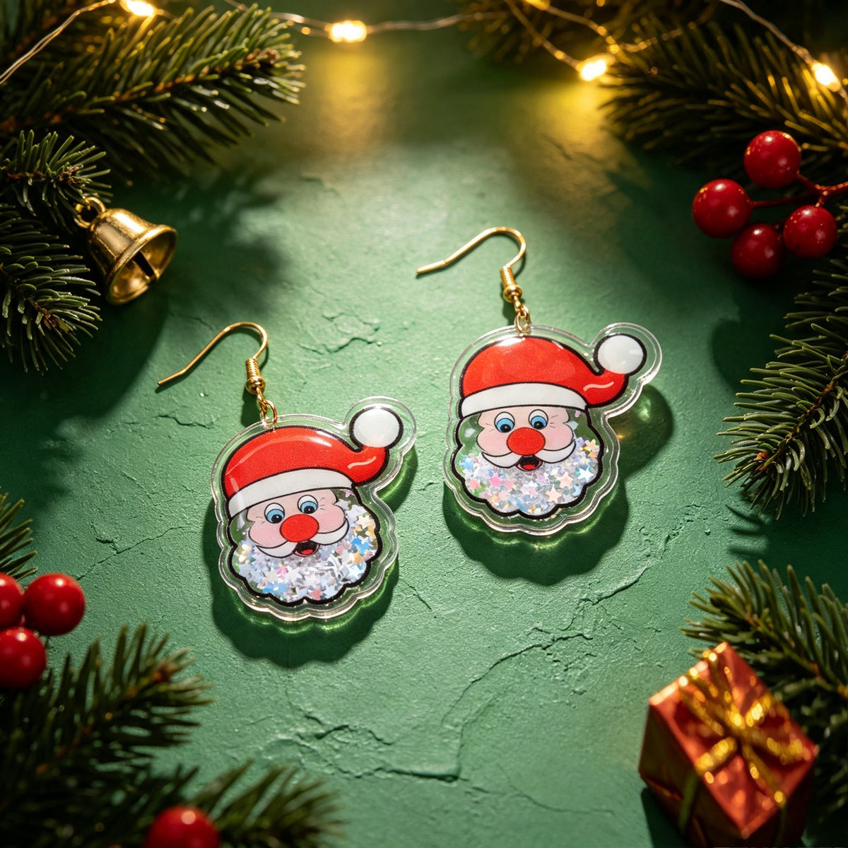 Star Sequin Filled Christmas Santa Claus Drop Earrings Clear Acrylic Material Festival Jewelry Gift