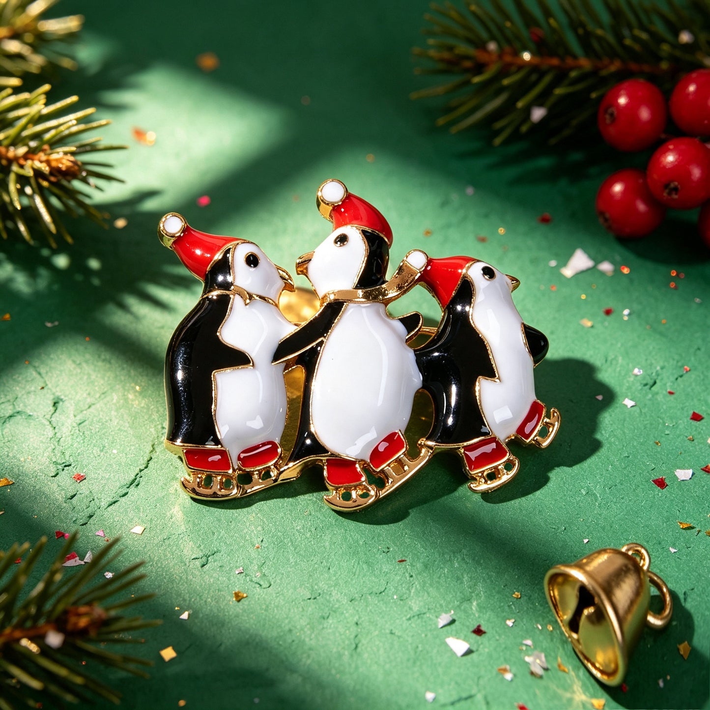 Christmas Funny Penguin Brooch Pin Enamel Santa Hat Xmas Holiday Jewellery Gift