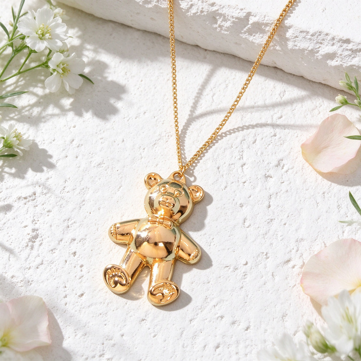 Cute Gold Silver Bear Pendant Long Chain Necklace Y2K Jewellery Birthday Gift