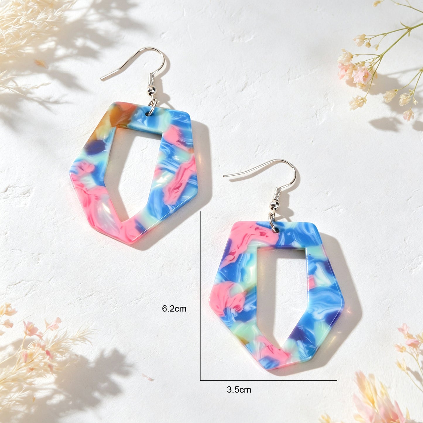Irregular Geometric Shape Colorful Stone Vein Acrylic Earrings  Beach Vacation Pool Party Jewelry