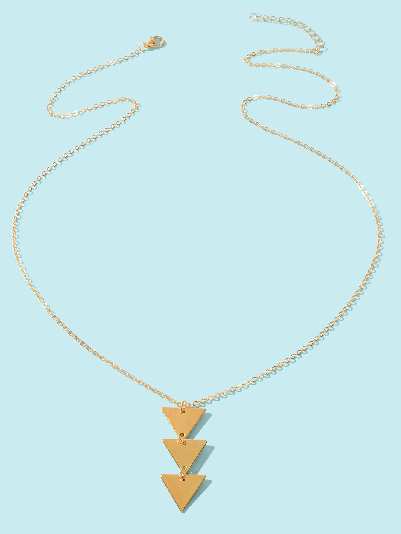 Modern Long Chain Necklace with Three Triangle Pendants