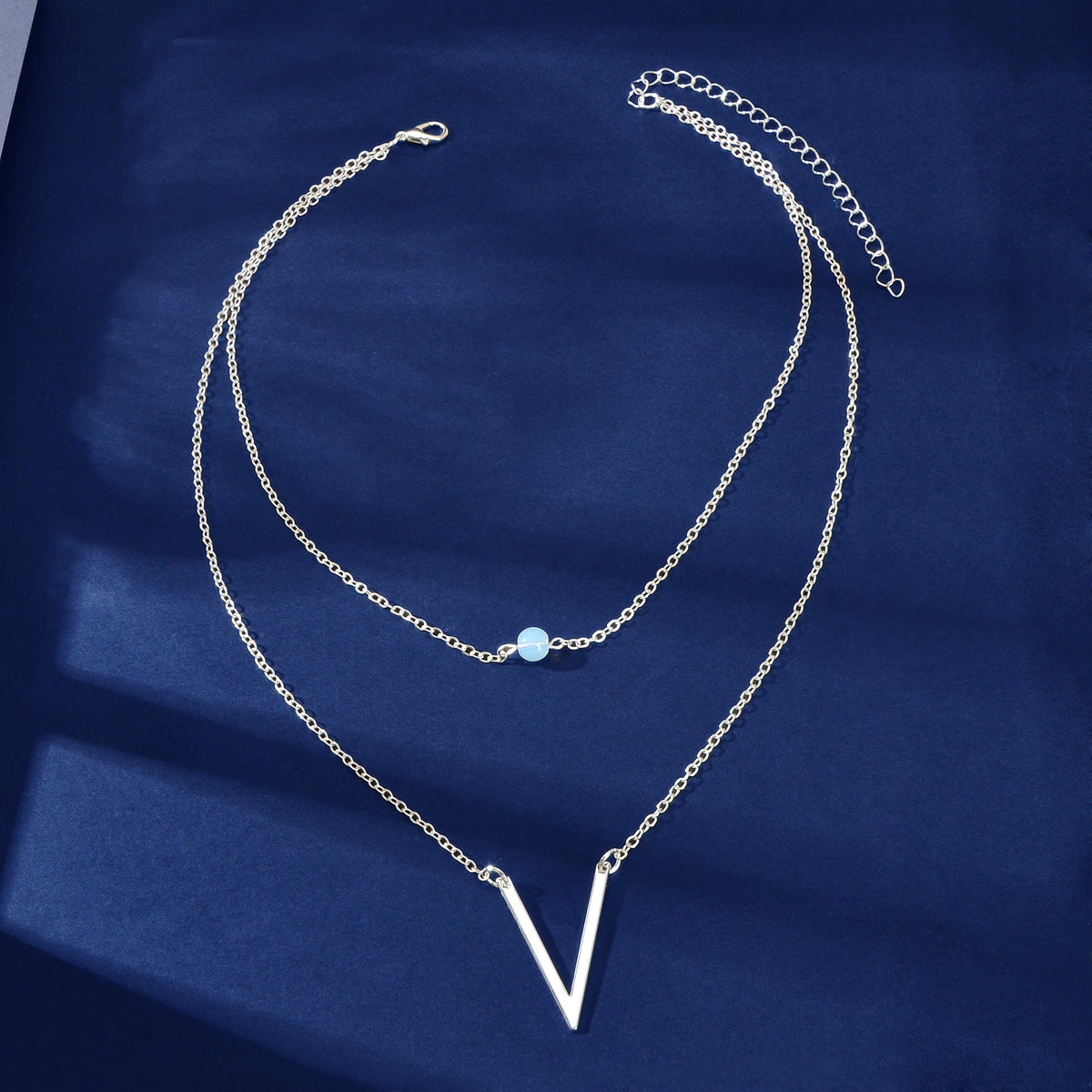Double layer Gold Chain Letter V Shape Geometric Pendant Necklace Jewellery Gift