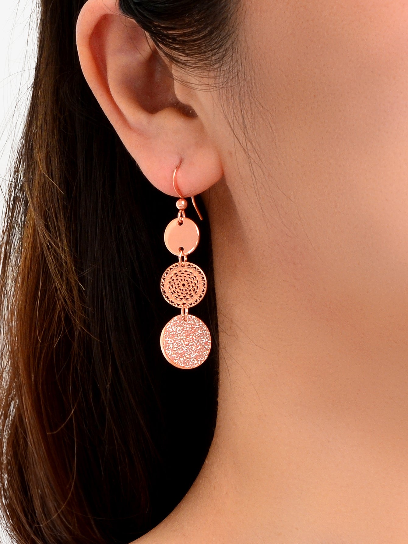 Chic Triple Round Disc Pendants Earrings Stylish Dangling Ear Jewelry Girls Gift
