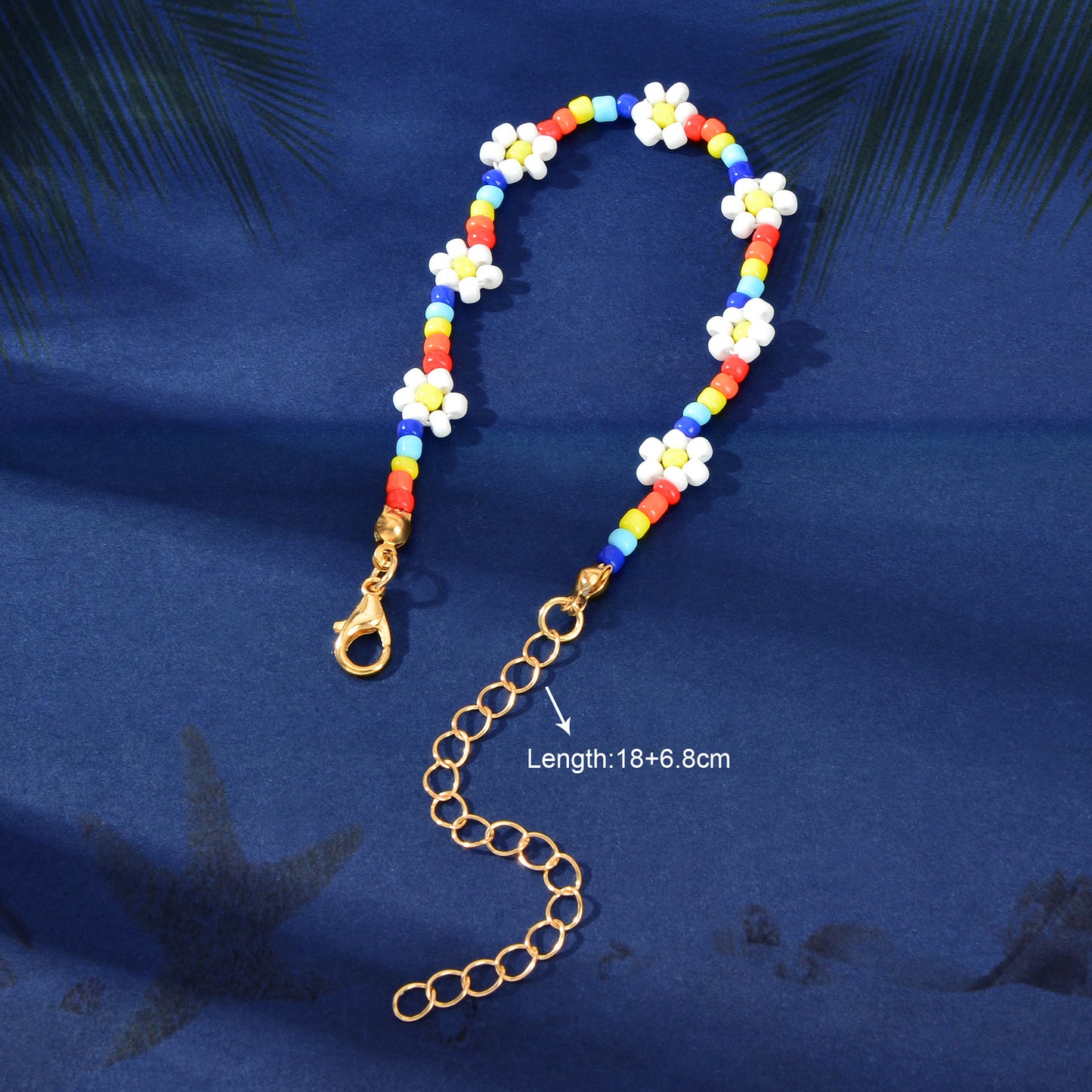 Bohemian Handmade Blue White Beaded Braided Flower Beach Anklet Foot Jewellery