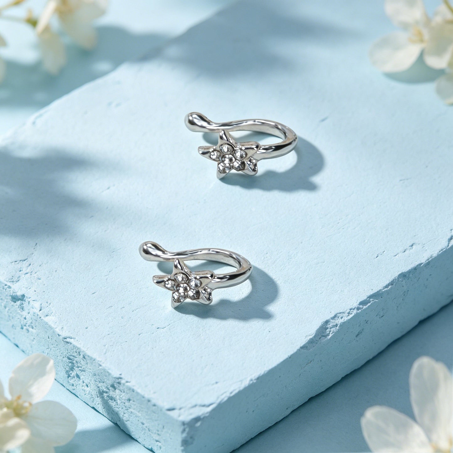 Dainty Star Rhinestone Ear Cuff Silver Plated Non-Pierced Girl Clip On Earrings